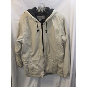 Eddie Bauer Women's M Fleece Lined Hooded Jacket Beige Zip Up Windbreaker Coat
